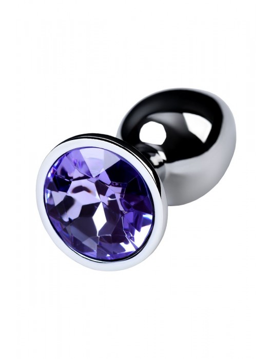 Серебристая конусовидная анальная пробка с фиолетовым кристаллом - 7 см. - ToyFa - купить с доставкой в Грозном