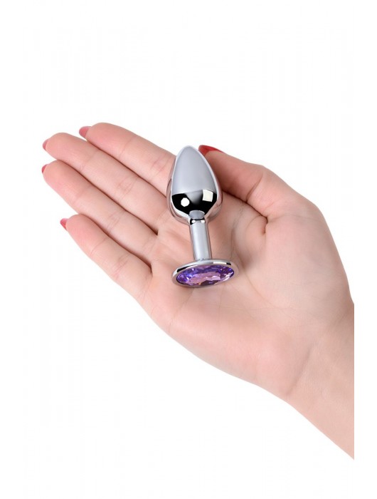 Серебристая конусовидная анальная пробка с фиолетовым кристаллом - 7 см. - ToyFa - купить с доставкой в Грозном