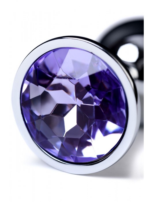 Серебристая конусовидная анальная пробка с фиолетовым кристаллом - 7 см. - ToyFa - купить с доставкой в Грозном