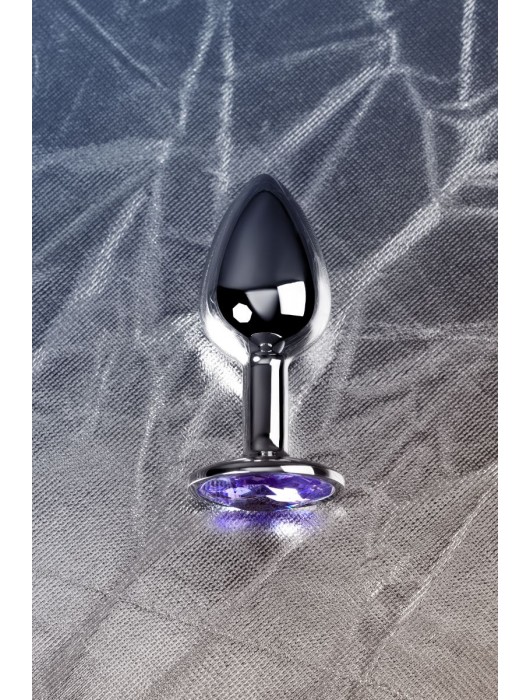 Серебристая конусовидная анальная пробка с фиолетовым кристаллом - 7 см. - ToyFa - купить с доставкой в Грозном
