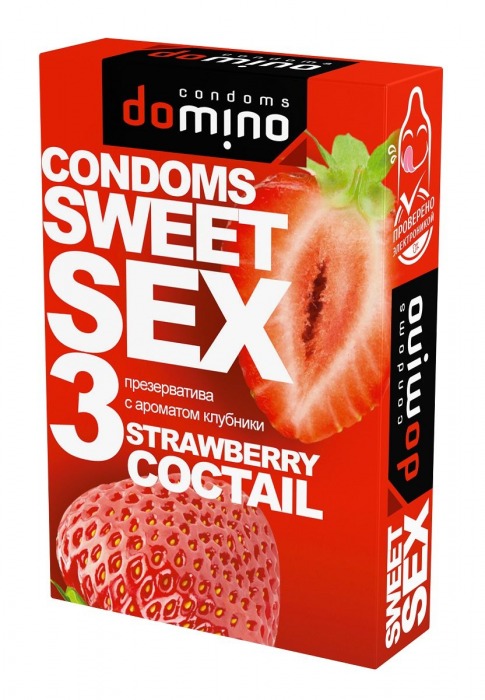 Презервативы для орального секса DOMINO Sweet Sex с ароматом клубничного коктейля  - 3 шт. - Domino - купить с доставкой в Грозном
