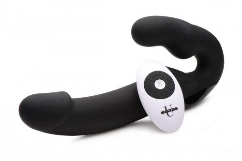 Черный безремневой страпон Urge Silicone Strap On с пультом ДУ - 24 см. - XR Brands - купить с доставкой в Грозном