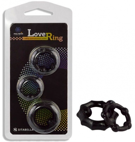 Набор из 3 черных рельефных эрекционных колец - Sitabella - в Грозном купить с доставкой