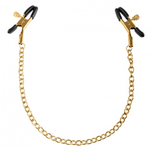 Чёрные с золотом зажимы на соски Gold Chain Nipple Clamps - Pipedream - купить с доставкой в Грозном