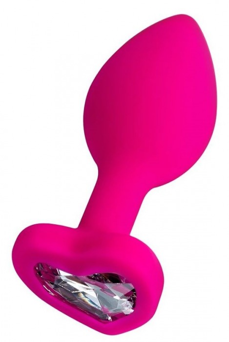 Розовая анальная втулка Diamond Heart с прозрачным кристаллом - 8 см. - ToyFa - купить с доставкой в Грозном