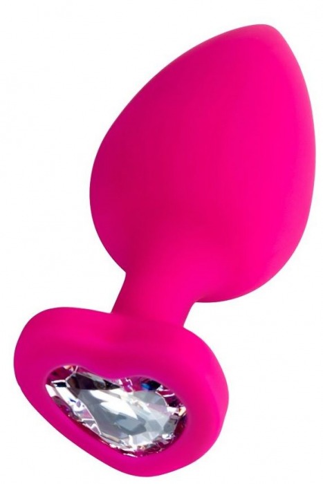 Розовая анальная втулка Diamond Heart с прозрачным кристаллом - 9,5 см. - ToyFa - купить с доставкой в Грозном