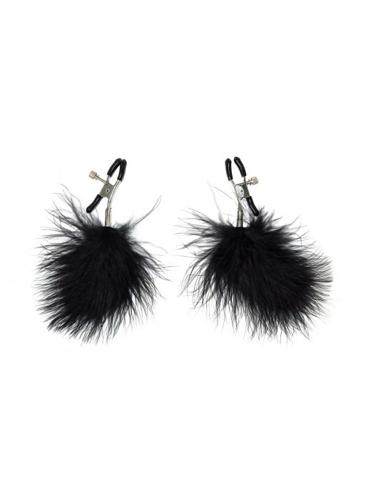 Зажимы на соски с черным пухом Euphoric - Lola Games - купить с доставкой в Грозном