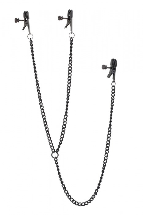Черные зажимы на соски и клитор на цепочке DELUXE NIPPLE   CLIT CLAMPS - Dream Toys - купить с доставкой в Грозном