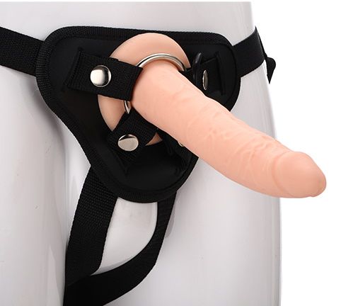 Телесный страпон на черных трусиках STRAP ON REAL DILDO - 20 см. - Dream Toys - купить с доставкой в Грозном