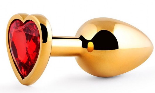 Золотистая анальная пробка с красным стразом-сердечком - 8 см. - Anal Jewelry Plug - купить с доставкой в Грозном