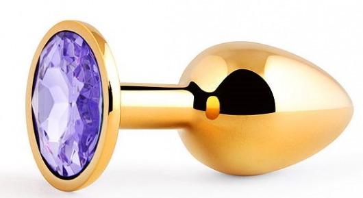 Золотистая анальная пробка с фиолетовым стразом - 7,2 см. - Anal Jewelry Plug - купить с доставкой в Грозном