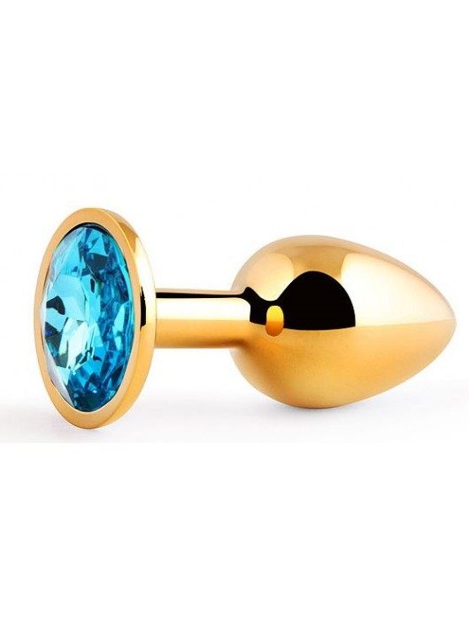 Золотистая анальная пробка с голубым стразом - 7,2 см. - Anal Jewelry Plug - купить с доставкой в Грозном
