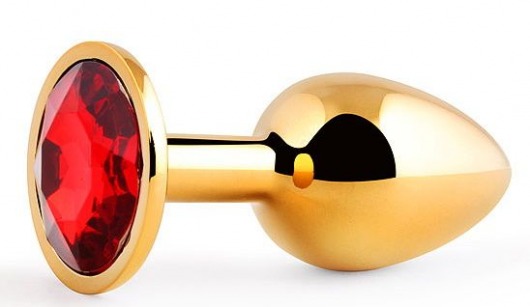 Золотистая анальная пробка с красным стразом - 7,2 см. - Anal Jewelry Plug - купить с доставкой в Грозном