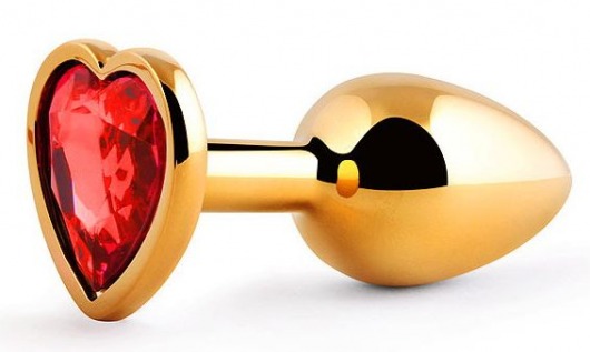 Золотистая анальная пробка с красным стразом-сердечком - 7 см. - Anal Jewelry Plug - купить с доставкой в Грозном