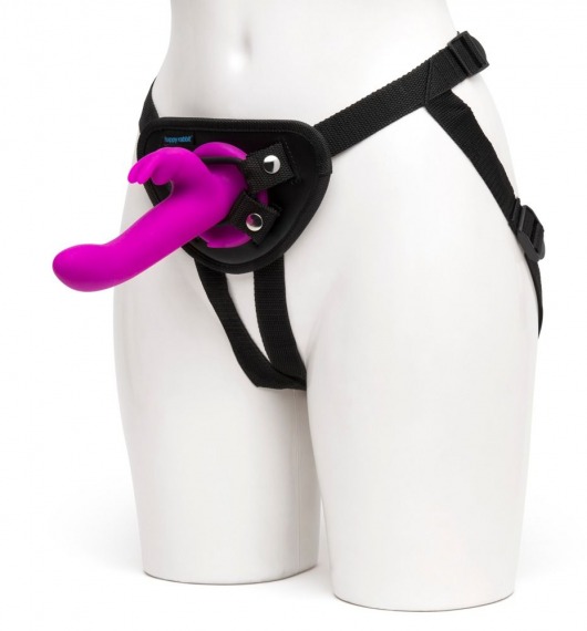 Лиловый страпон Rechargeable Vibrating Strap-On Harness Set - 17,6 см. - Happy Rabbit - купить с доставкой в Грозном