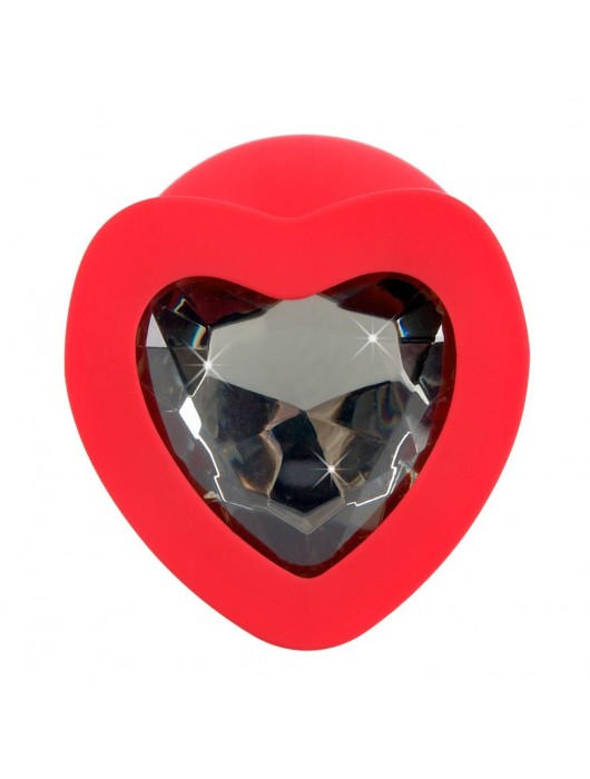 Красная силиконовая анальная пробка с черным стразом-сердечком - 9,3 см. - Orion - купить с доставкой в Грозном