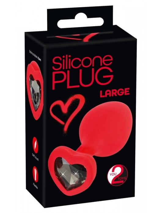 Красная силиконовая анальная пробка с черным стразом-сердечком - 9,3 см. - Orion - купить с доставкой в Грозном