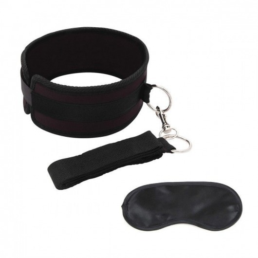 Черный ошейник с длинным поводком Collar and Leash Set - Lux Fetish - купить с доставкой в Грозном
