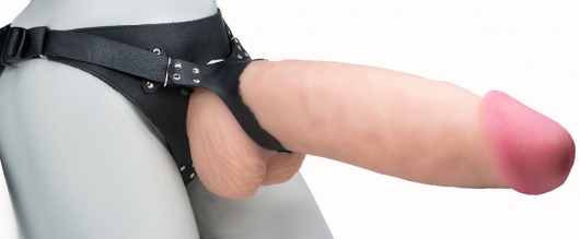 Телесный реалистичный фаллоимитатор на черных трусиках Real Big Strap-On - 34,5 см. - LOVETOY (А-Полимер) - купить с доставкой в Грозном