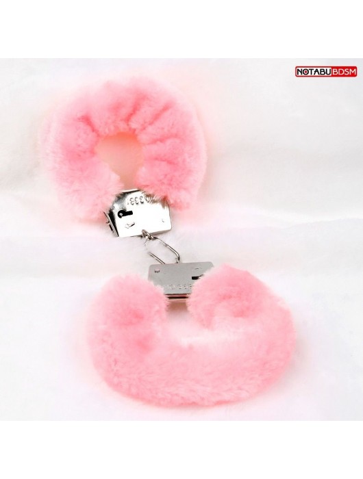 Металлические наручники с мягкой нежно-розовой опушкой - Notabu - купить с доставкой в Грозном