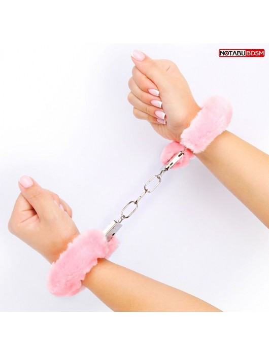 Металлические наручники с мягкой нежно-розовой опушкой - Notabu - купить с доставкой в Грозном