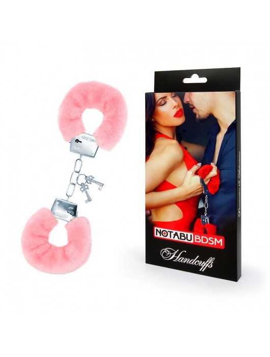 Металлические наручники с мягкой нежно-розовой опушкой - Notabu - купить с доставкой в Грозном
