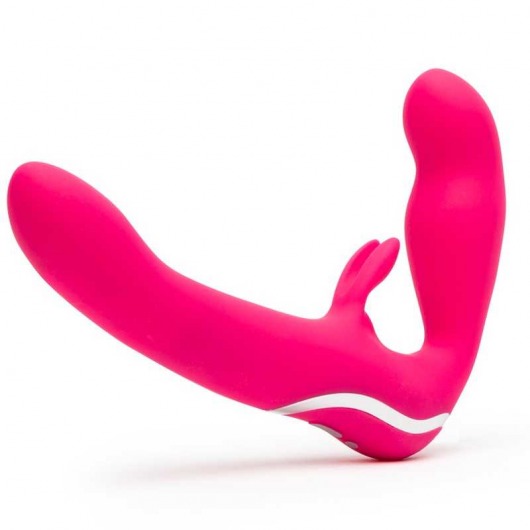 Ярко-розовый безремневой страпон Rechargeable Vibrating Strapless Strap-On - Happy Rabbit - купить с доставкой в Грозном