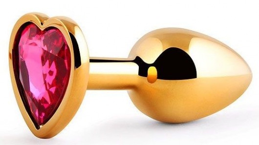 Золотистая анальная пробка с малиновым кристаллом-сердечком - 7 см. - Anal Jewelry Plug - купить с доставкой в Грозном