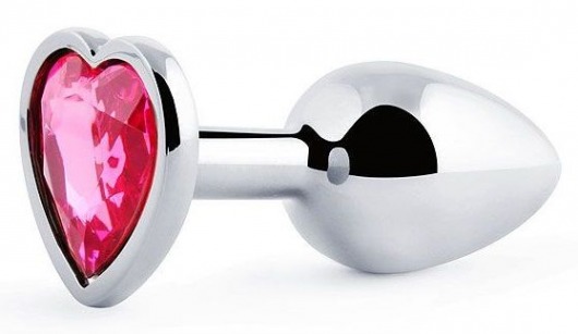 Серебристая анальная пробка с малиновым кристаллом-сердечком - 7 см. - Anal Jewelry Plug - купить с доставкой в Грозном