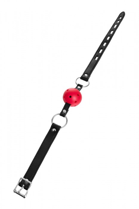 Красный кляп-шар на черных ремешках - ToyFa - купить с доставкой в Грозном