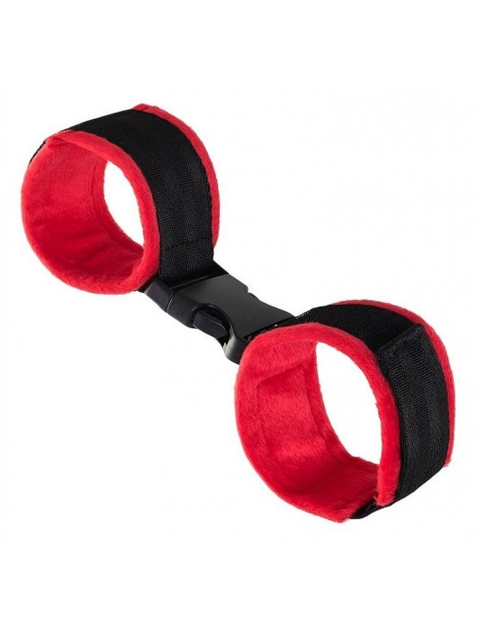 Красно-черные велюровые наручники Anonymo - ToyFa - купить с доставкой в Грозном