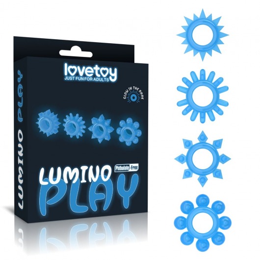 Набор из 4 голубых, светящихся в темноте эрекционных колец Lumino Play - Lovetoy - в Грозном купить с доставкой