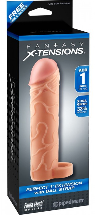 Телесная насадка с кольцом Perfect 1 Extension with Ball Strap - 17 см. - Pipedream - в Грозном купить с доставкой