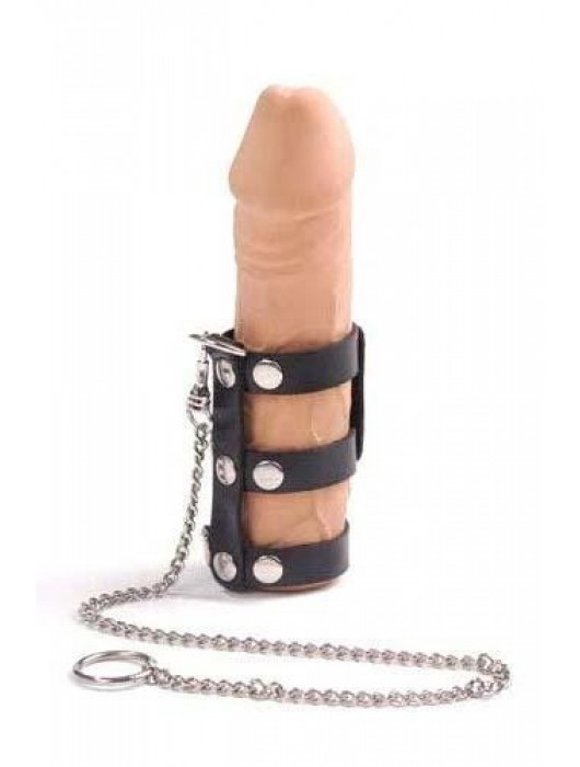 Чёрный кожаный поводок на пенис с 3 ремешками - Sitabella - купить с доставкой в Грозном
