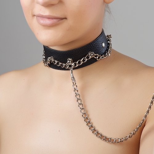 Чёрный ошейник из натуральной кожи - Sitabella - купить с доставкой в Грозном