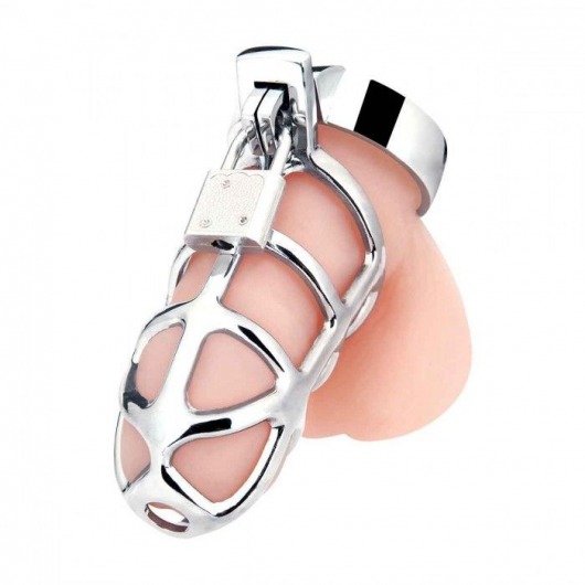 Серебристая металлическая клетка для члена с замком Enslave Cock Cage - BlueLine - купить с доставкой в Грозном