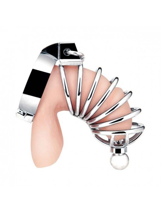 Серебристая клетка для члена Urethral Play Cage - BlueLine - купить с доставкой в Грозном