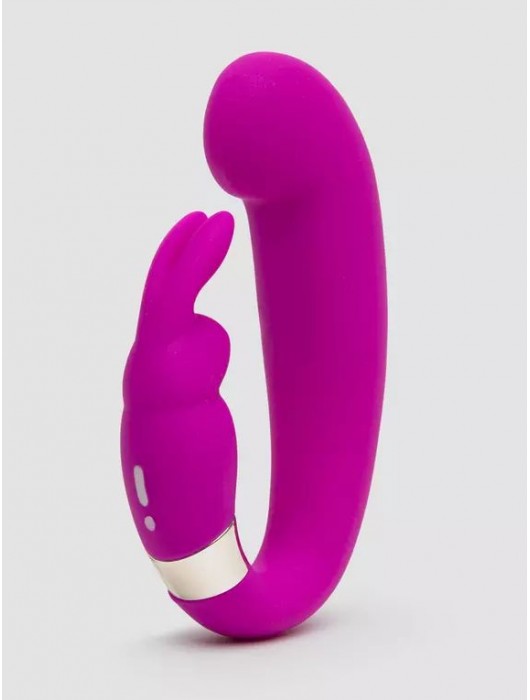 Лиловый вибратор Mini G-Spot Curve Vibe с клиторальным зайчиком - Happy Rabbit