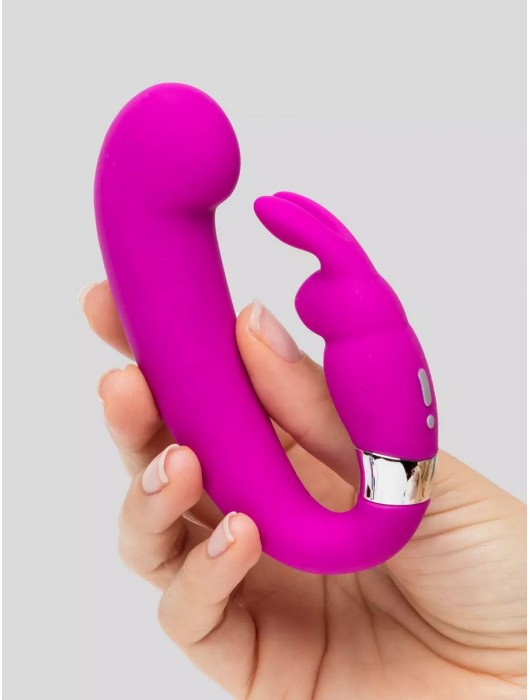 Лиловый вибратор Mini G-Spot Curve Vibe с клиторальным зайчиком - Happy Rabbit