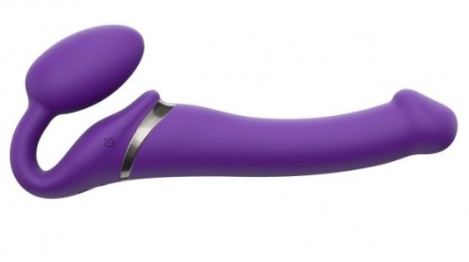 Фиолетовый безремневой вибрострапон Silicone Bendable Strap-On - size M - Strap-on-me - купить с доставкой в Грозном