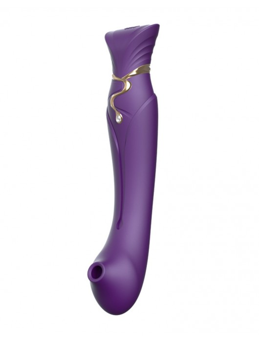 Фиолетовый вибромассажёр с дополнительной насадкой Queen - 21,6 см. - Zalo