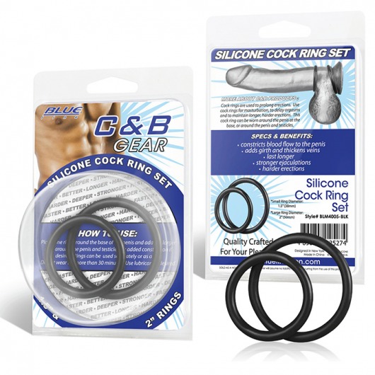 Набор из двух черных силиконовых колец разного диаметра SILICONE COCK RING SET - BlueLine - в Грозном купить с доставкой