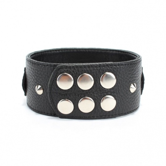 Черный кожаный ошейник с короткими шипами - БДСМ Арсенал - купить с доставкой в Грозном