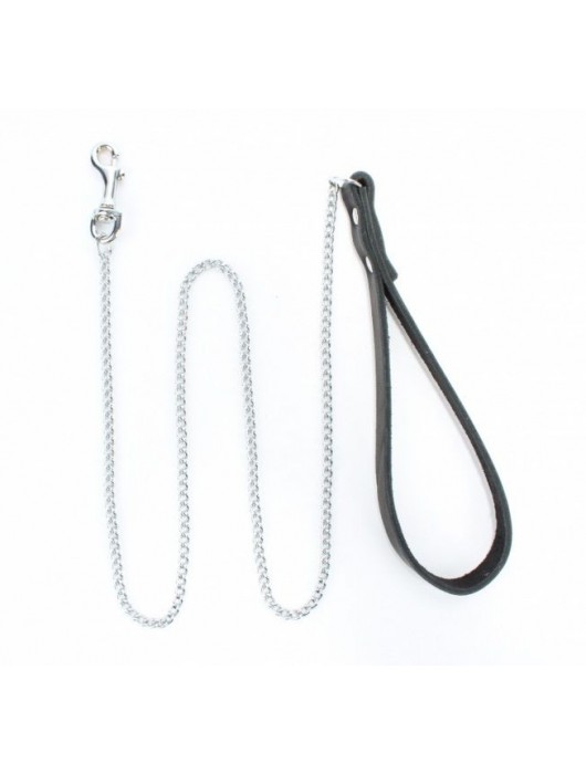Металлический поводок с кожаной ручкой - БДСМ Арсенал - купить с доставкой в Грозном