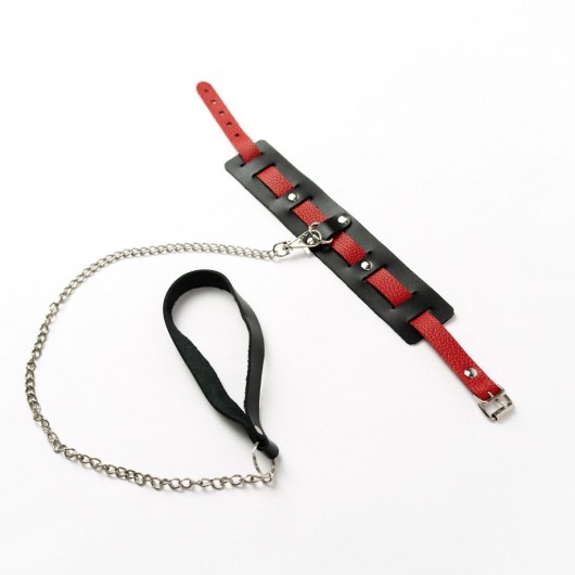 Черный ошейник с красным ремешком и поводком - Crazy Handmade - купить с доставкой в Грозном