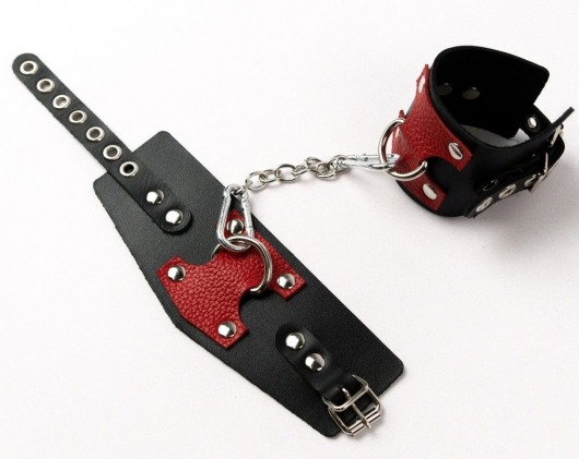 Черные кожаные оковы с красными вставками - Crazy Handmade - купить с доставкой в Грозном