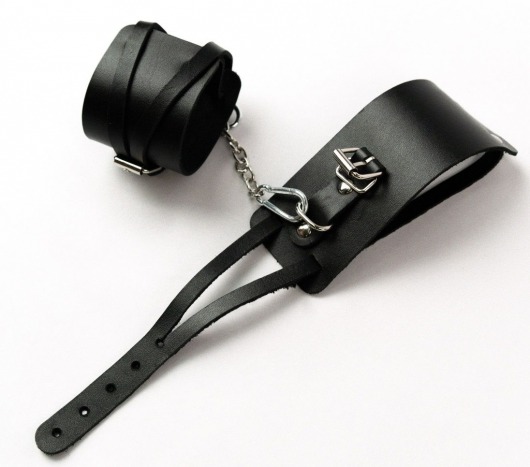 Черные кожаные оковы с креплением в виде веревочек - Crazy Handmade - купить с доставкой в Грозном