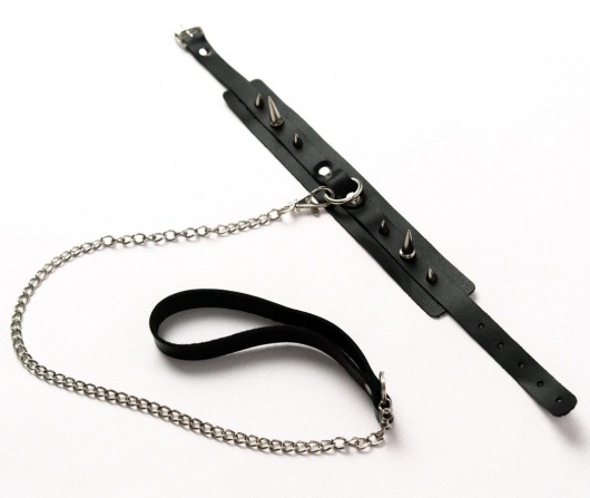 Черный ошейник с шипами и поводком - Crazy Handmade - купить с доставкой в Грозном