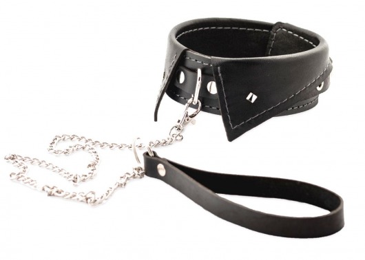 Черный ошейник-воротничок с металлическим поводком - Crazy Handmade - купить с доставкой в Грозном