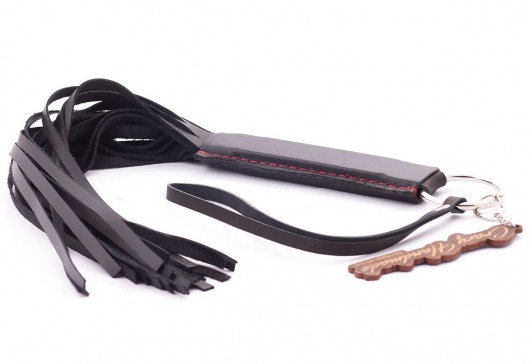 Черная кожаная плеть с удобной ручкой - 50 см. - Crazy Handmade - купить с доставкой в Грозном